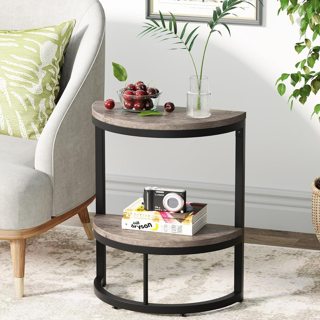 Tribesigns Half Round End Table Grey Small Side Table with Storage Shelf Image 4