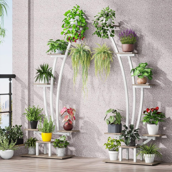 Tribesigns 6-Tier Metal Indoor Plant Stand Set of 2 Curved Display Shelf White Image 1