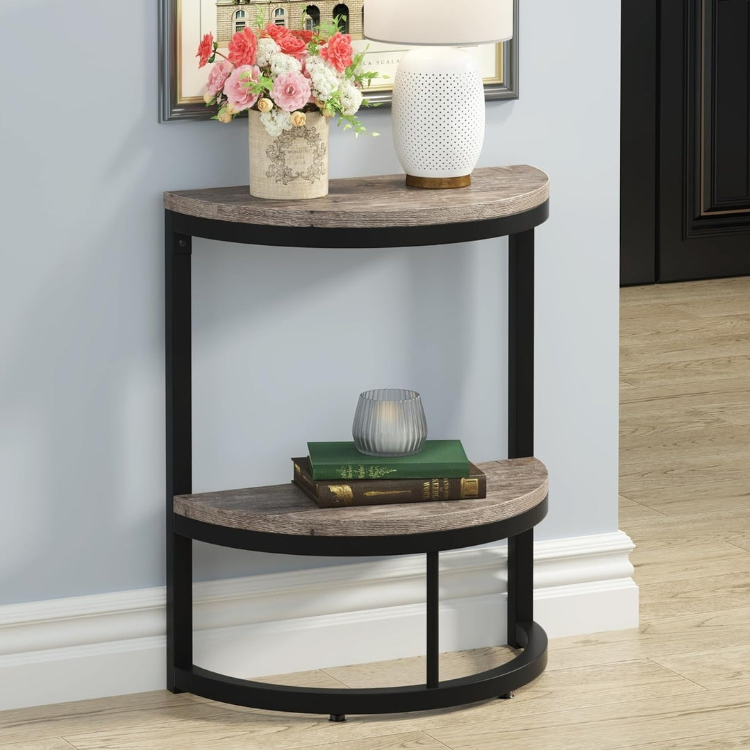 Tribesigns Half Round End Table Grey Small Side Table with Storage Shelf Image 5