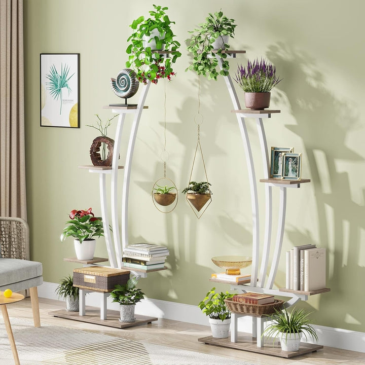 Tribesigns 6-Tier Metal Indoor Plant Stand Set of 2 Curved Display Shelf White Image 3