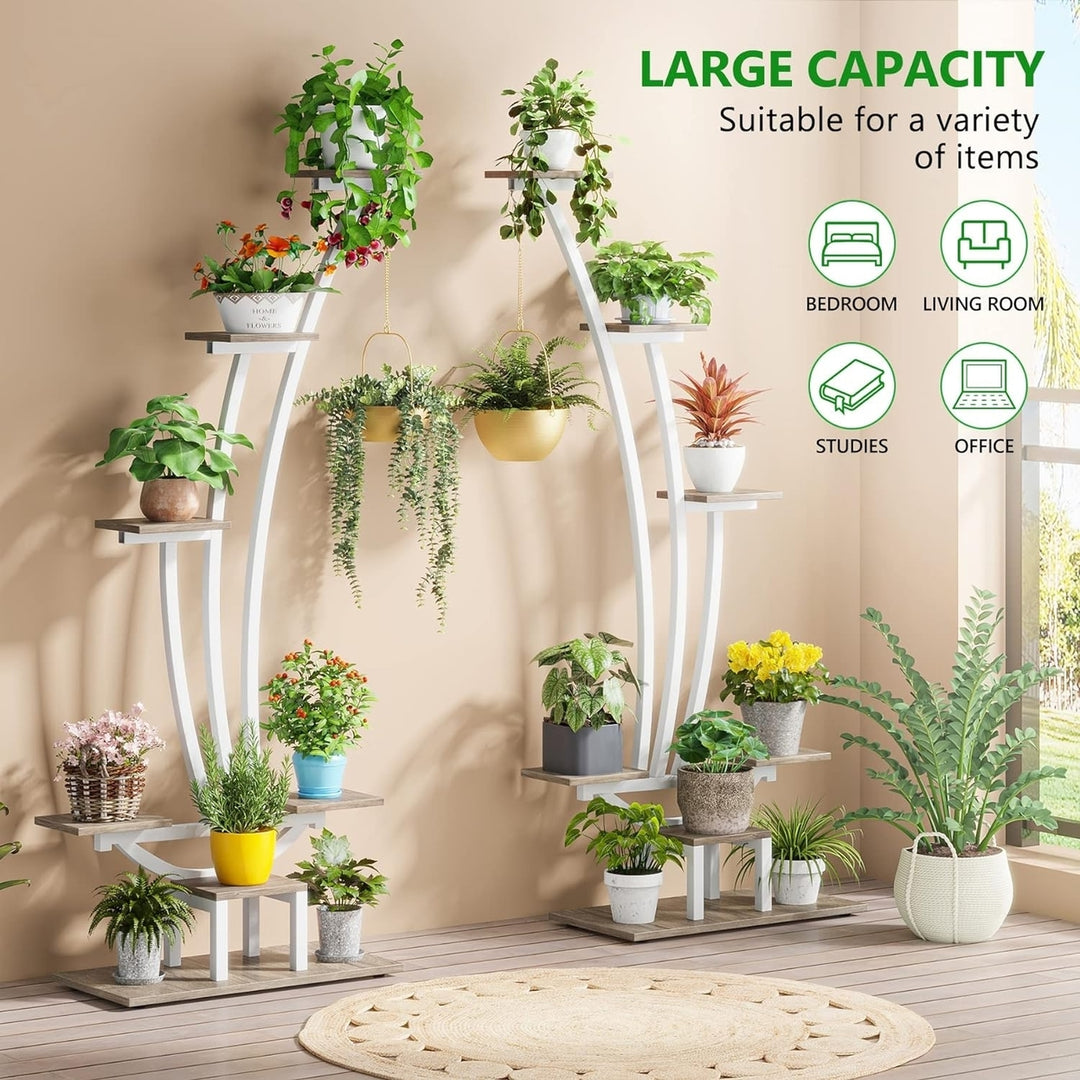 Tribesigns 6-Tier Metal Indoor Plant Stand Set of 2 Curved Display Shelf White Image 5