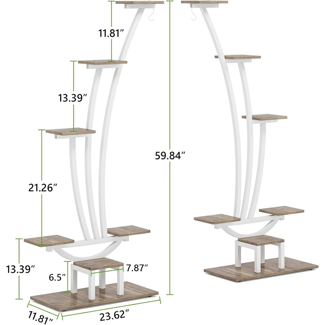 Tribesigns 6-Tier Metal Indoor Plant Stand Set of 2 Curved Display Shelf White Image 6