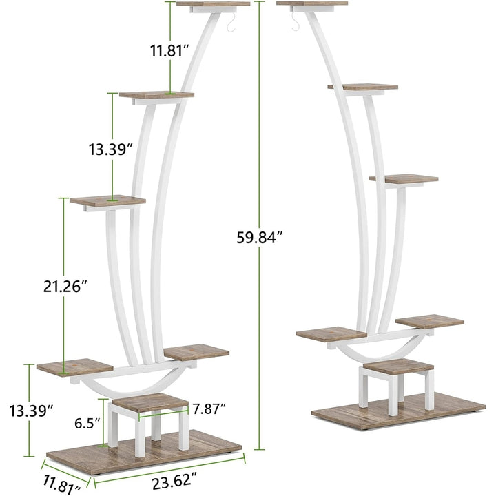 Tribesigns 6-Tier Metal Indoor Plant Stand Set of 2 Curved Display Shelf White Image 6