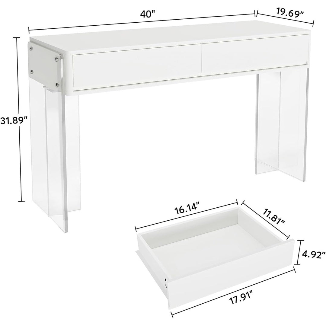 Tribesigns Makeup Vanity Desk White with 2 Drawers Acrylic Legs Modern Design Image 6