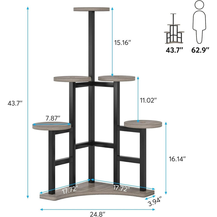 Tribesigns 6 Tier Corner Plant Stand Black Metal and Wood Indoor Display Rack Image 6