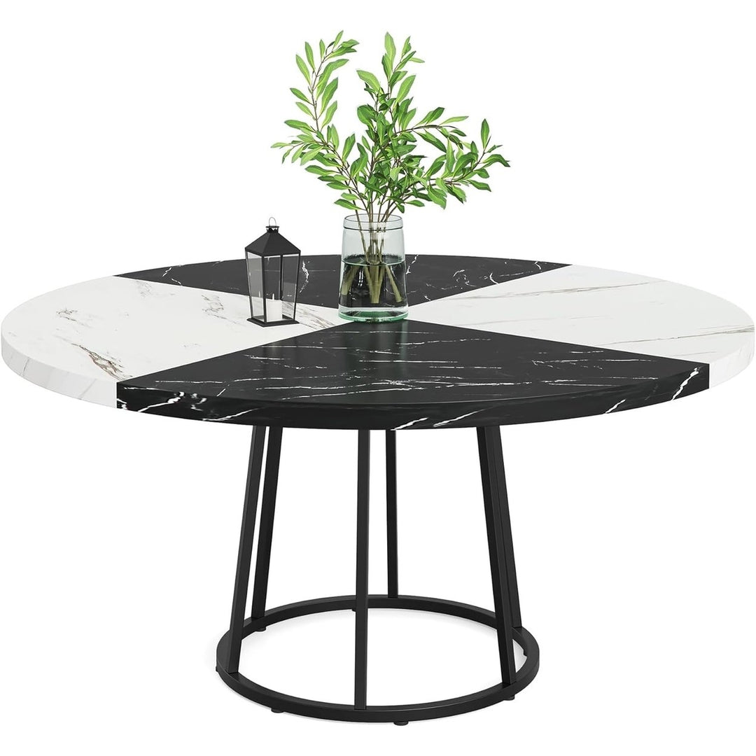 Tribesigns 47 Inch Round Dining Table for 4 Faux Marble Top Metal Base Image 5