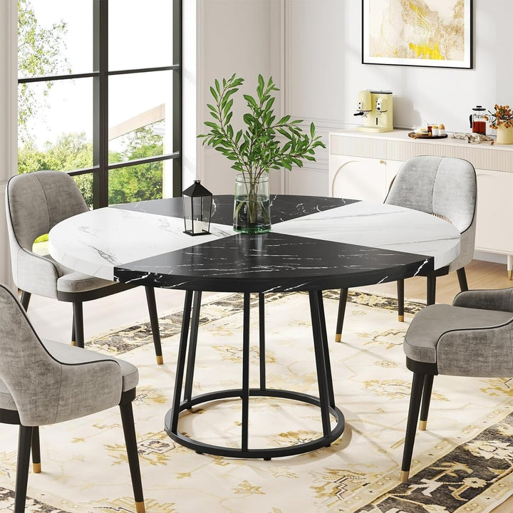 Tribesigns 47 Inch Round Dining Table for 4 Faux Marble Top Metal Base Image 2