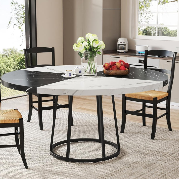 Tribesigns 47 Inch Round Dining Table for 4 Faux Marble Top Metal Base Image 3