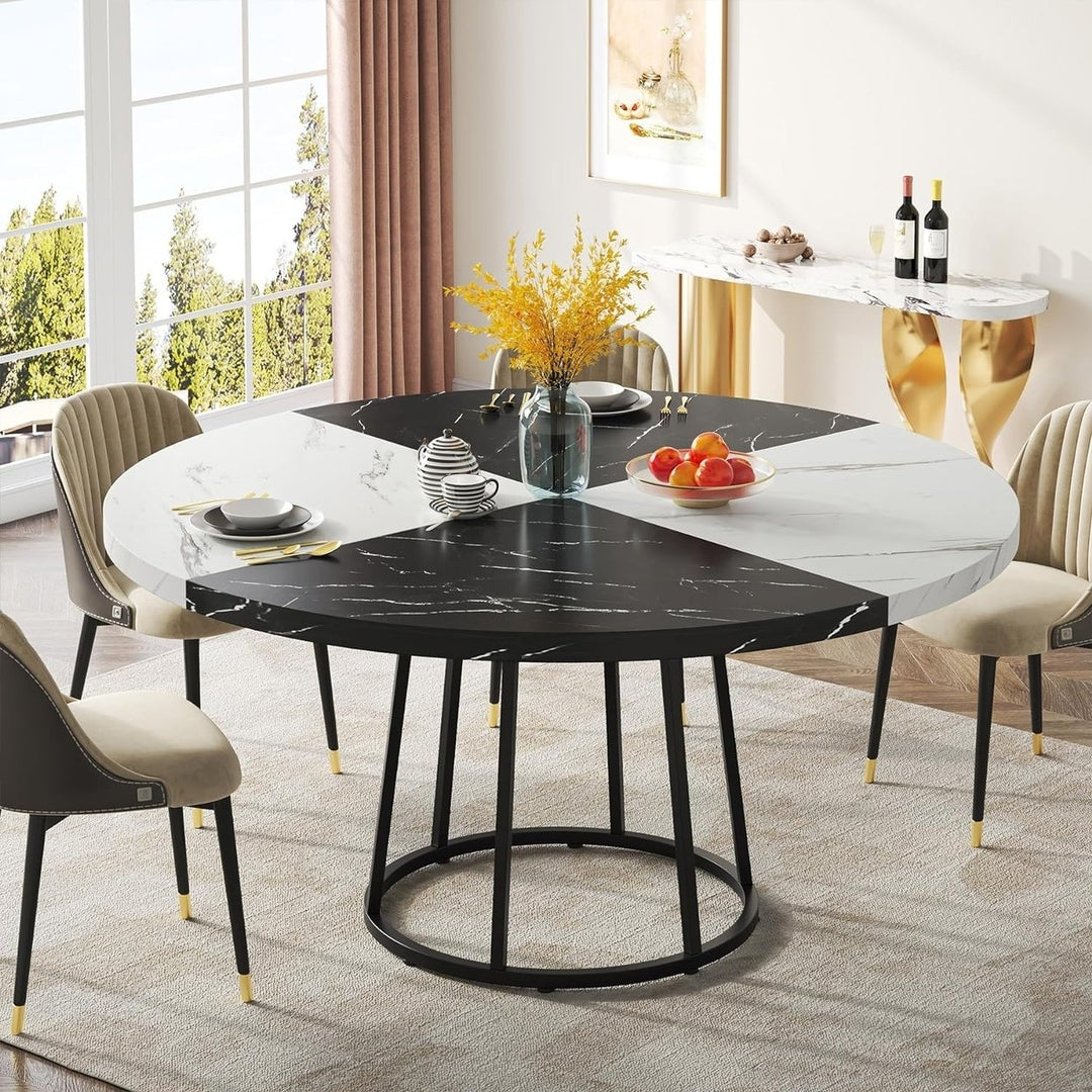 Tribesigns 47 Inch Round Dining Table for 4 Faux Marble Top Metal Base Image 4