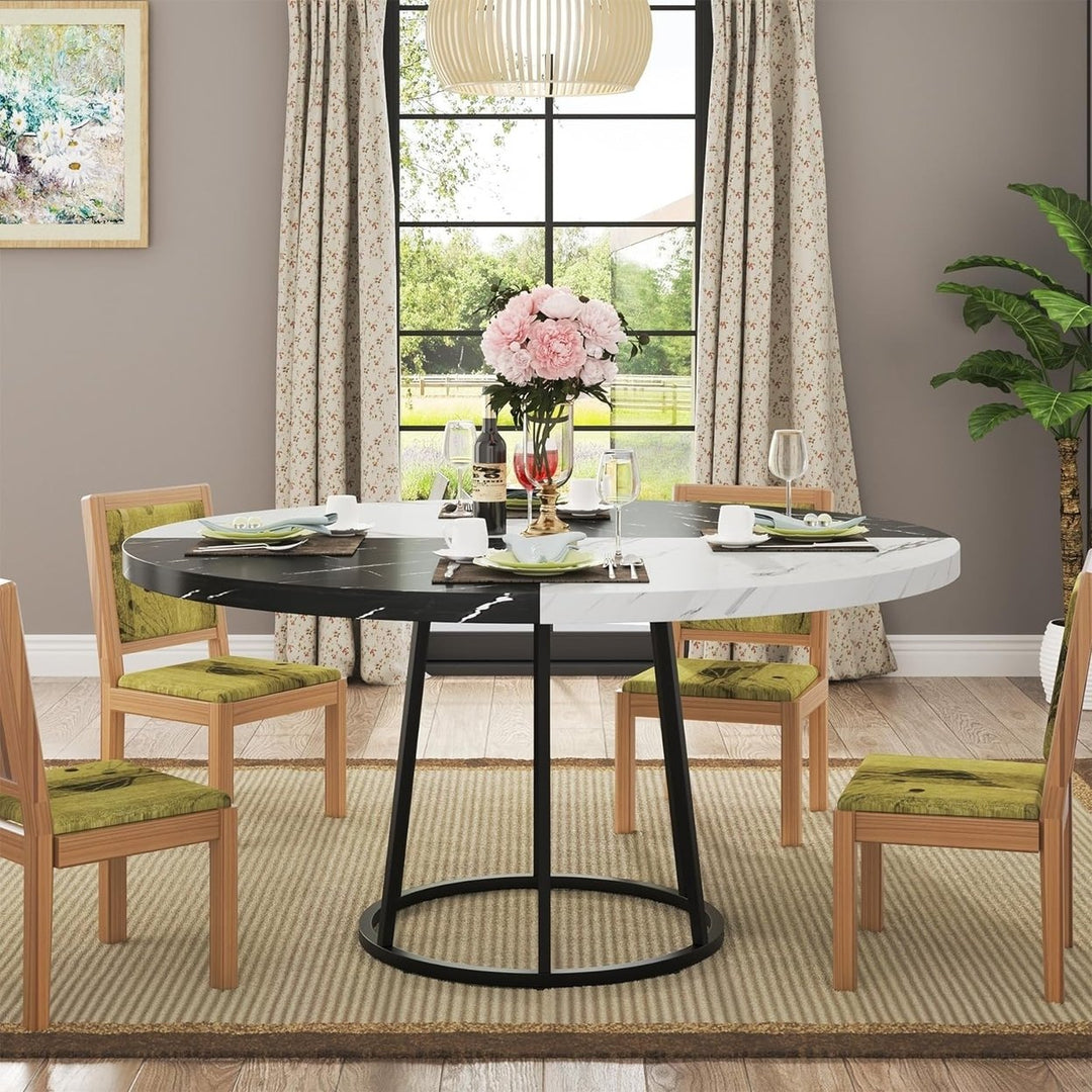 Tribesigns 47 Inch Round Dining Table for 4 Faux Marble Top Metal Base Image 1