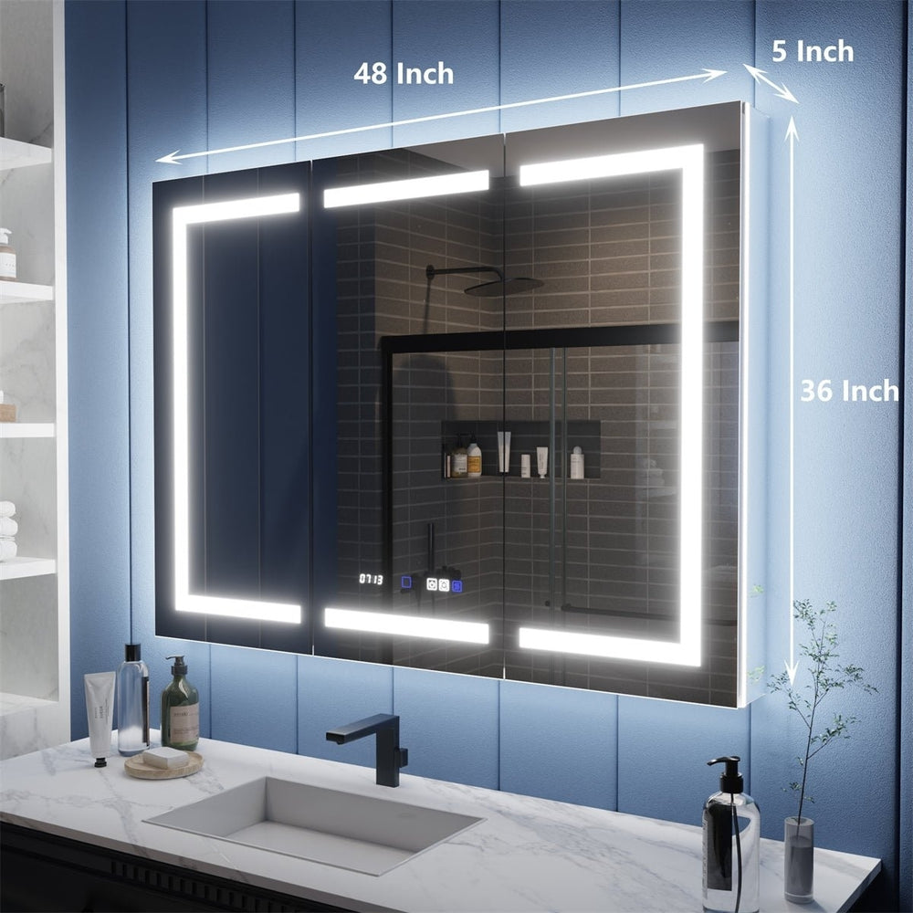 Illusion-B 48" x 36" LED Lighted Inset Mirrored Medicine Cabinet with Magnifiers Front and Back Light Image 2