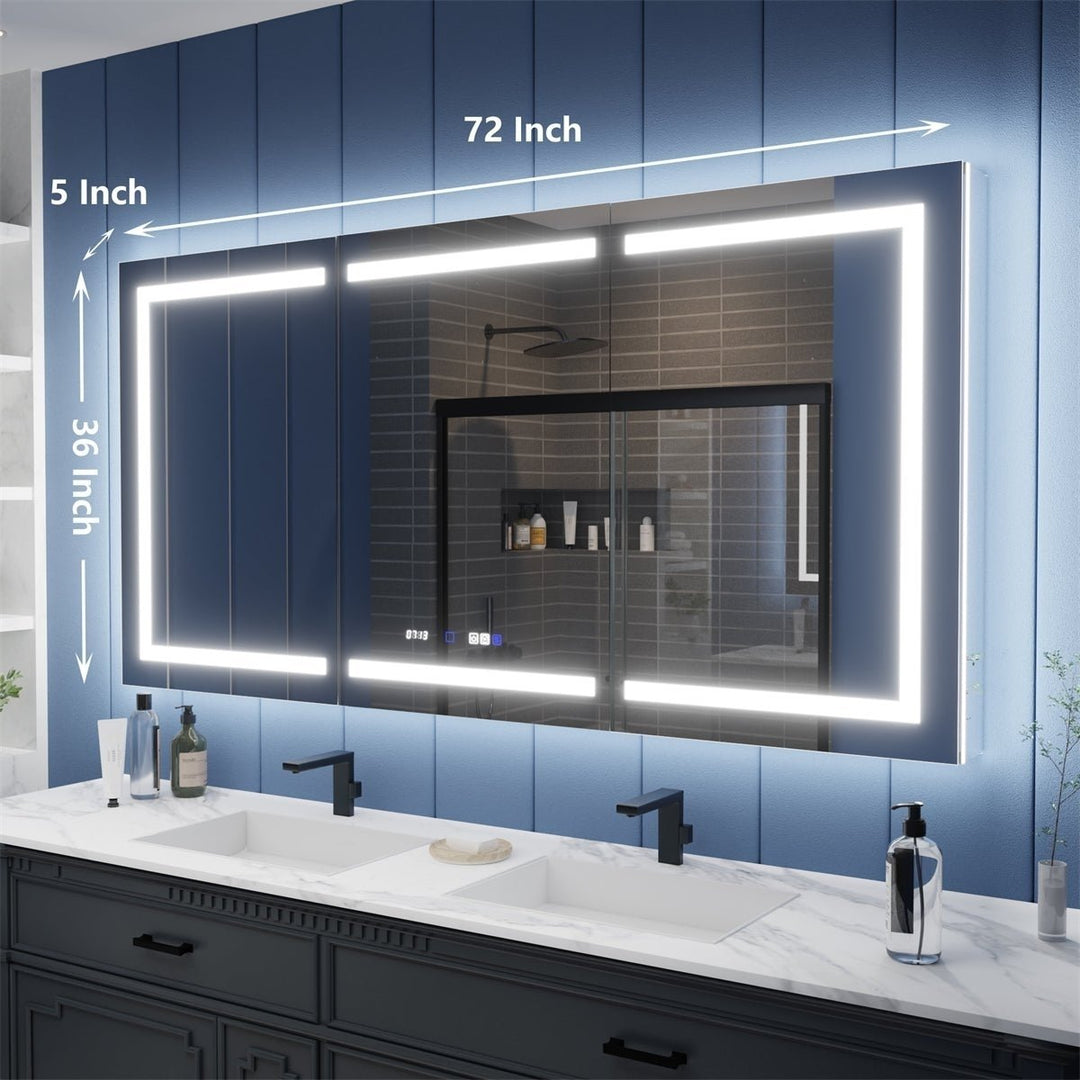 Illusion-B 72" x 36" LED Lighted Inset Mirrored Medicine Cabinet with Magnifiers Front and Back Light Image 2