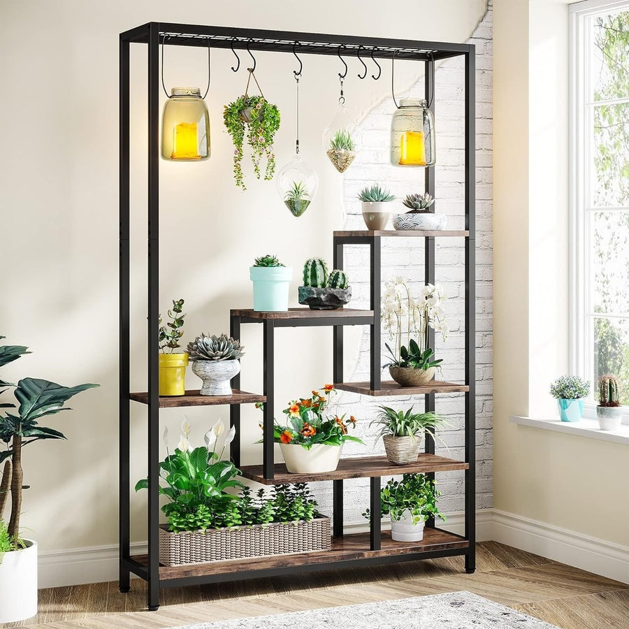 Tribesigns 5-Tier Tall Indoor Plant Stand 70.9in Metal Shelf with 6 S-Hooks Image 1