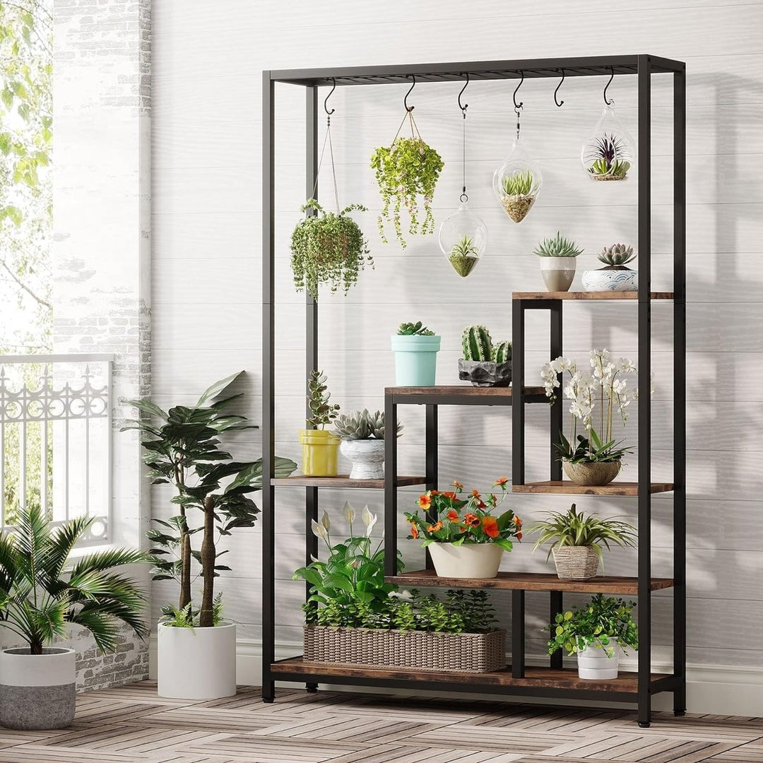 Tribesigns 5-Tier Tall Indoor Plant Stand 70.9in Metal Shelf with 6 S-Hooks Image 2