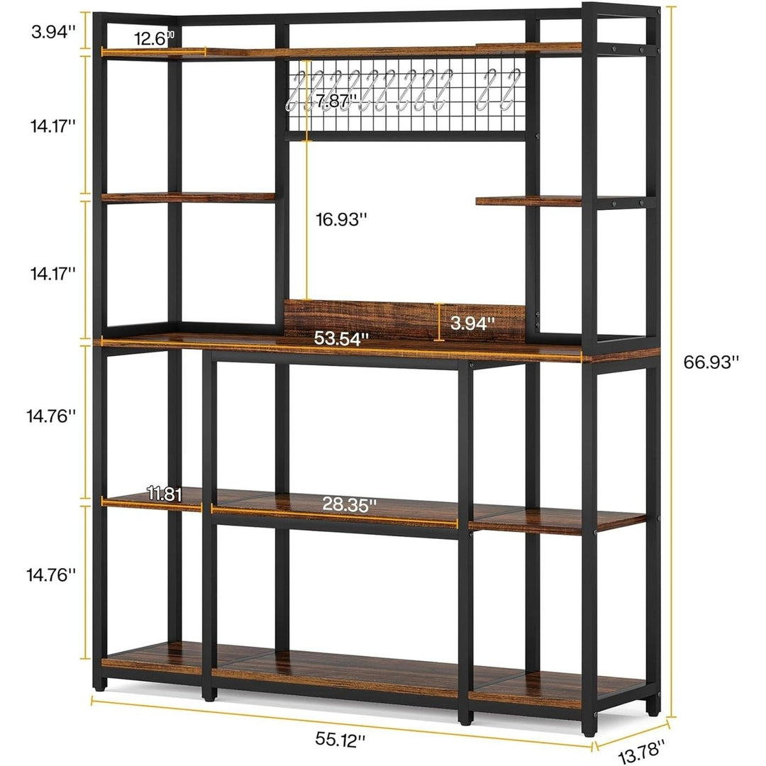 Tribesigns 55" Large Bakers Rack Kitchen Hutch with 11 Hooks 5-Tier Storage Unit Image 6