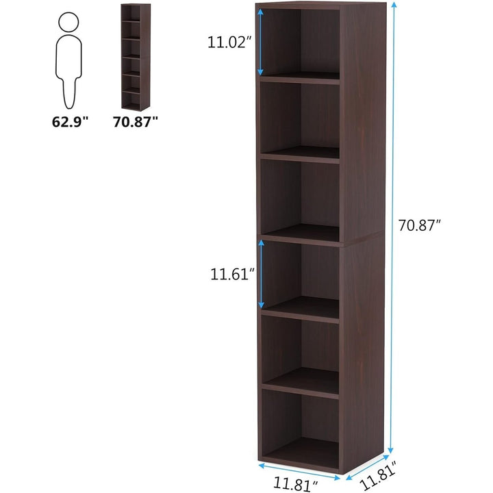 Tribesigns 70.9 Inch Tall Narrow Bookcase, Rustic Corner Bookcase with Storage, 6 Tier Cube Display Shelves Image 5