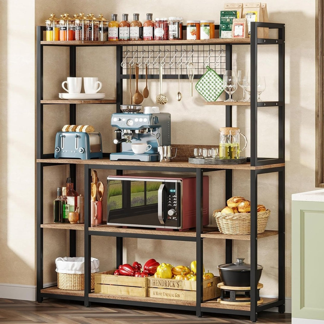 Tribesigns 55" Large Bakers Rack Kitchen Hutch with 11 Hooks 5-Tier Storage Unit Image 7