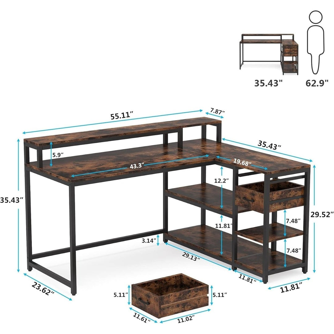 Tribesigns 55in Reversible L Shaped Desk White with Drawer and Storage Shelves Image 8