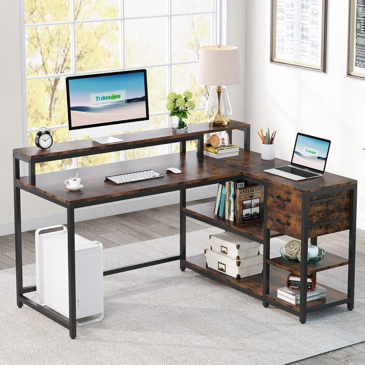 Tribesigns 55in Reversible L Shaped Desk White with Drawer and Storage Shelves Image 6