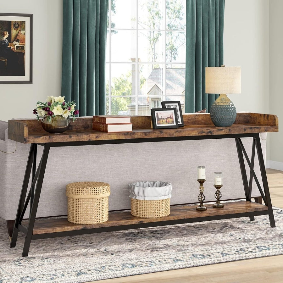 Tribesigns 70.9 Inch Rustic Sofa Console Table Behind Couch Industrial Style Image 1