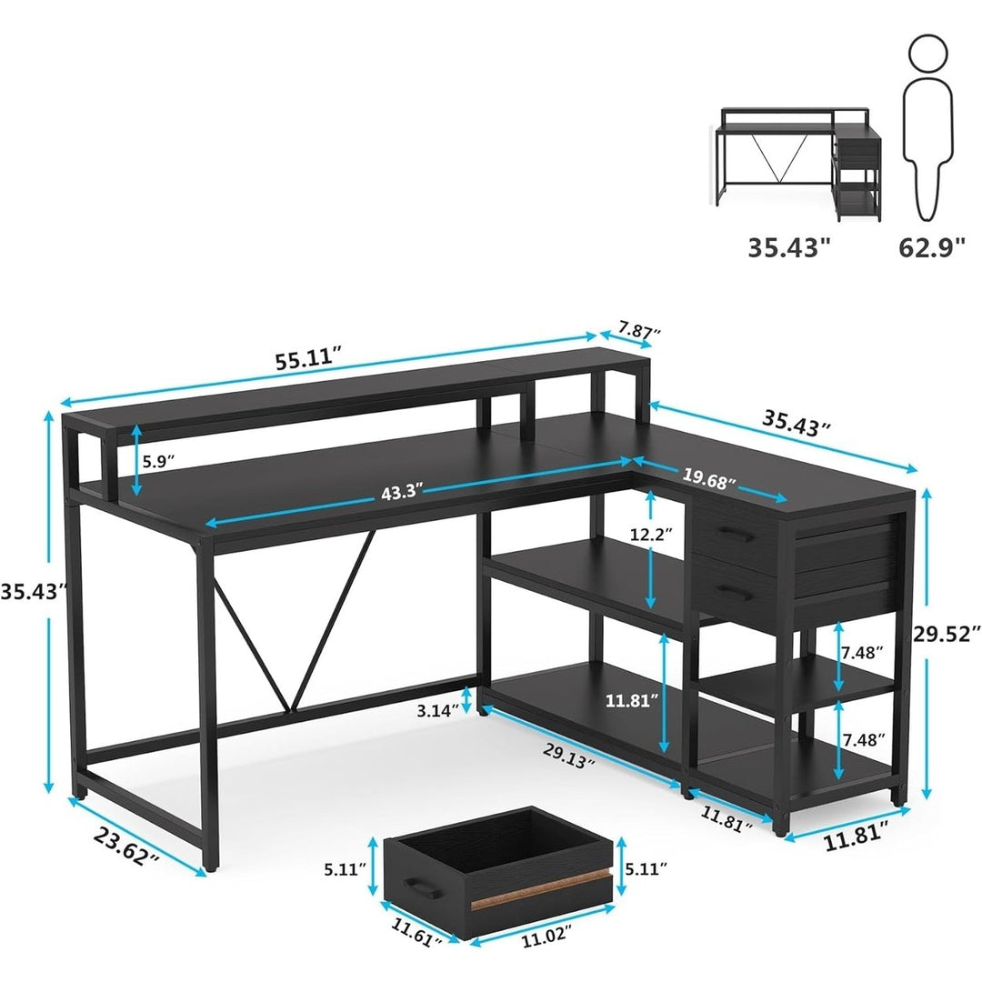 Tribesigns 55in Reversible L Shaped Desk White with Drawer and Storage Shelves Image 12