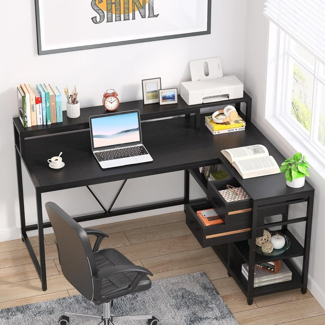 Tribesigns 55in Reversible L Shaped Desk White with Drawer and Storage Shelves Image 10