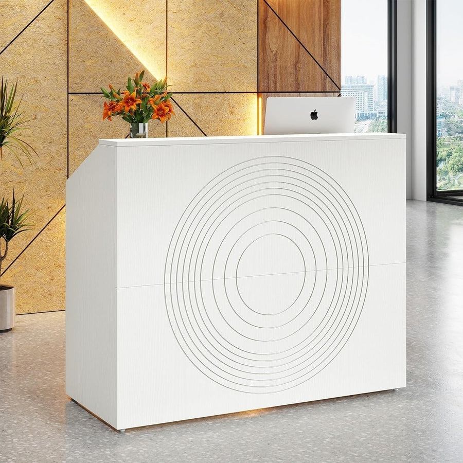 Tribesigns Modern White Reception Desk 47" Retail Counter with Cable Grommet Image 1