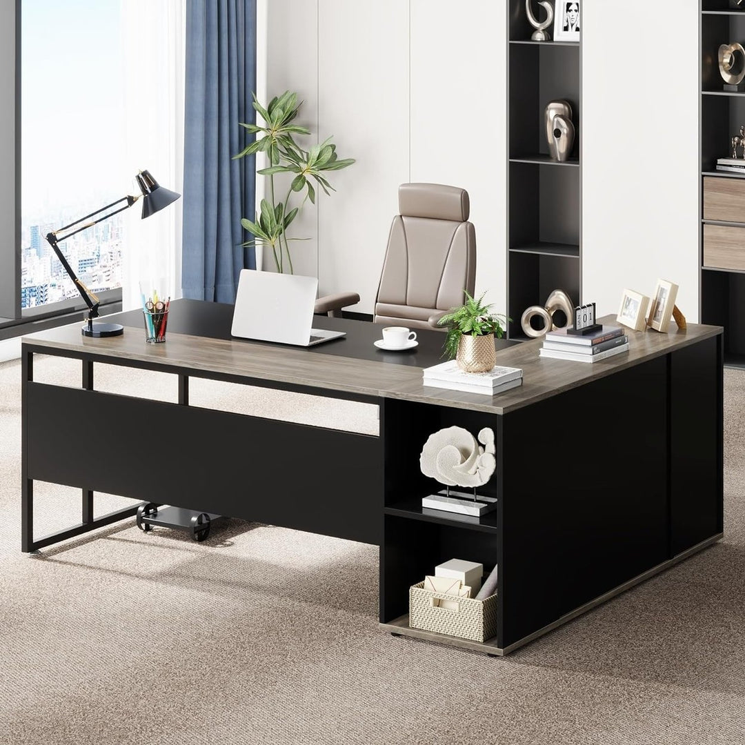 Tribesigns 71 Inch L Shaped Executive Desk with Cabinet Storage Home Office Image 1