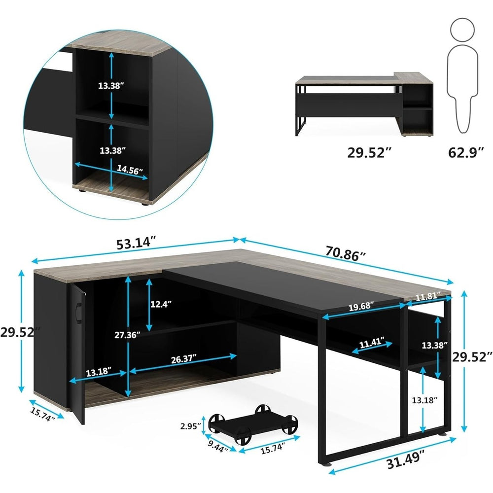 Tribesigns 71 Inch L Shaped Executive Desk with Cabinet Storage Home Office Image 2