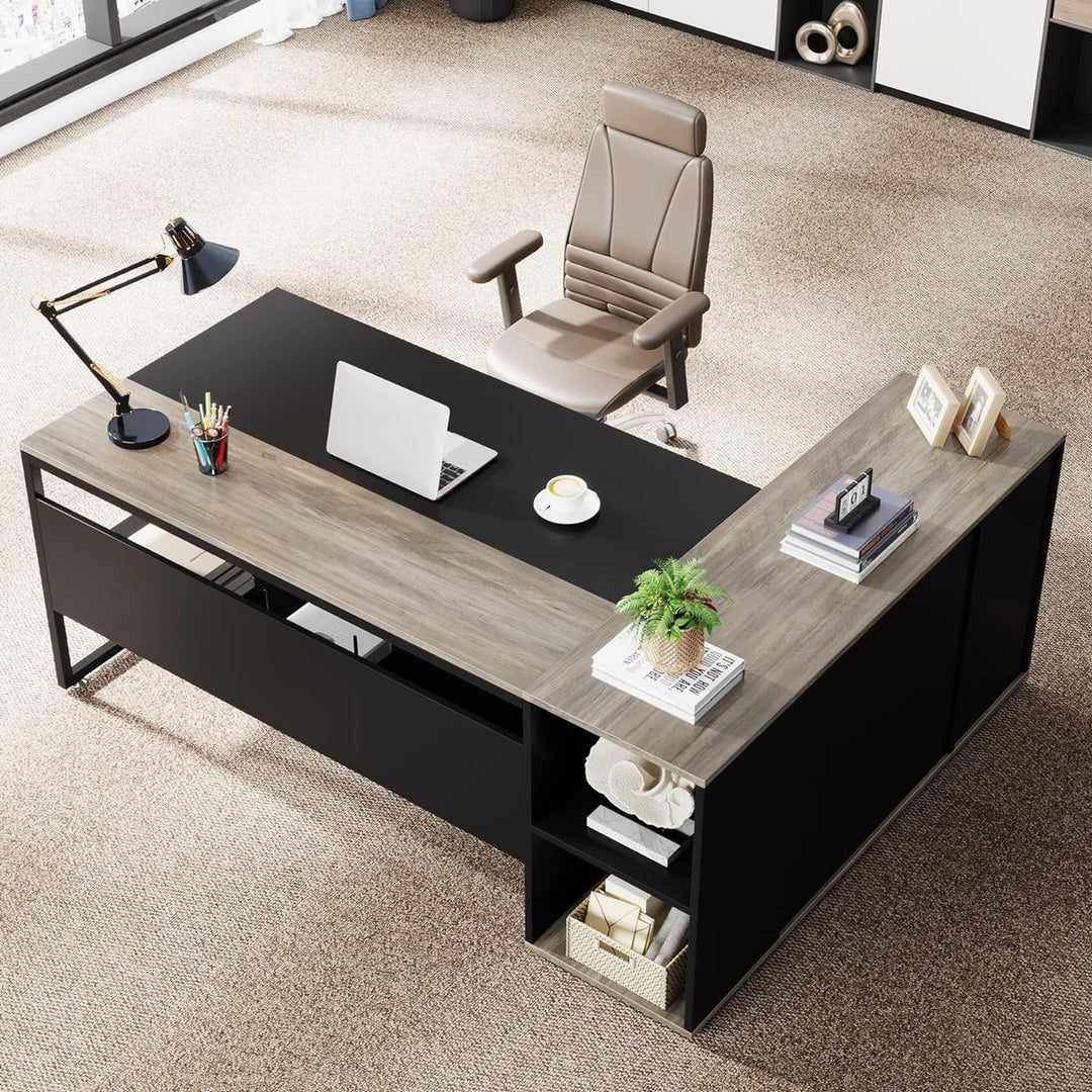 Tribesigns 71 Inch L Shaped Executive Desk with Cabinet Storage Home Office Image 3