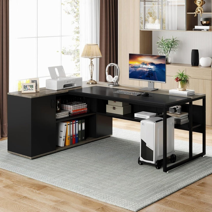 Tribesigns 71 Inch L Shaped Executive Desk with Cabinet Storage Home Office Image 4