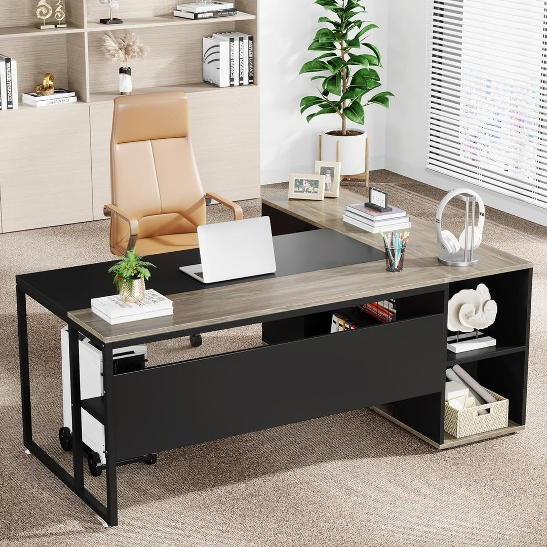 Tribesigns 71 Inch L Shaped Executive Desk with Cabinet Storage Home Office Image 5