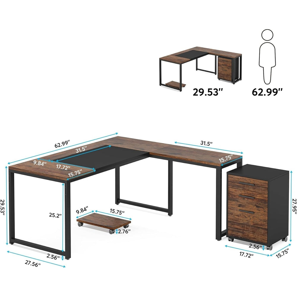 Tribesigns 63" L-Shaped Computer Desk with Mobile File Cabinet, Large Executive Office Desk with 3-Drawer Image 2