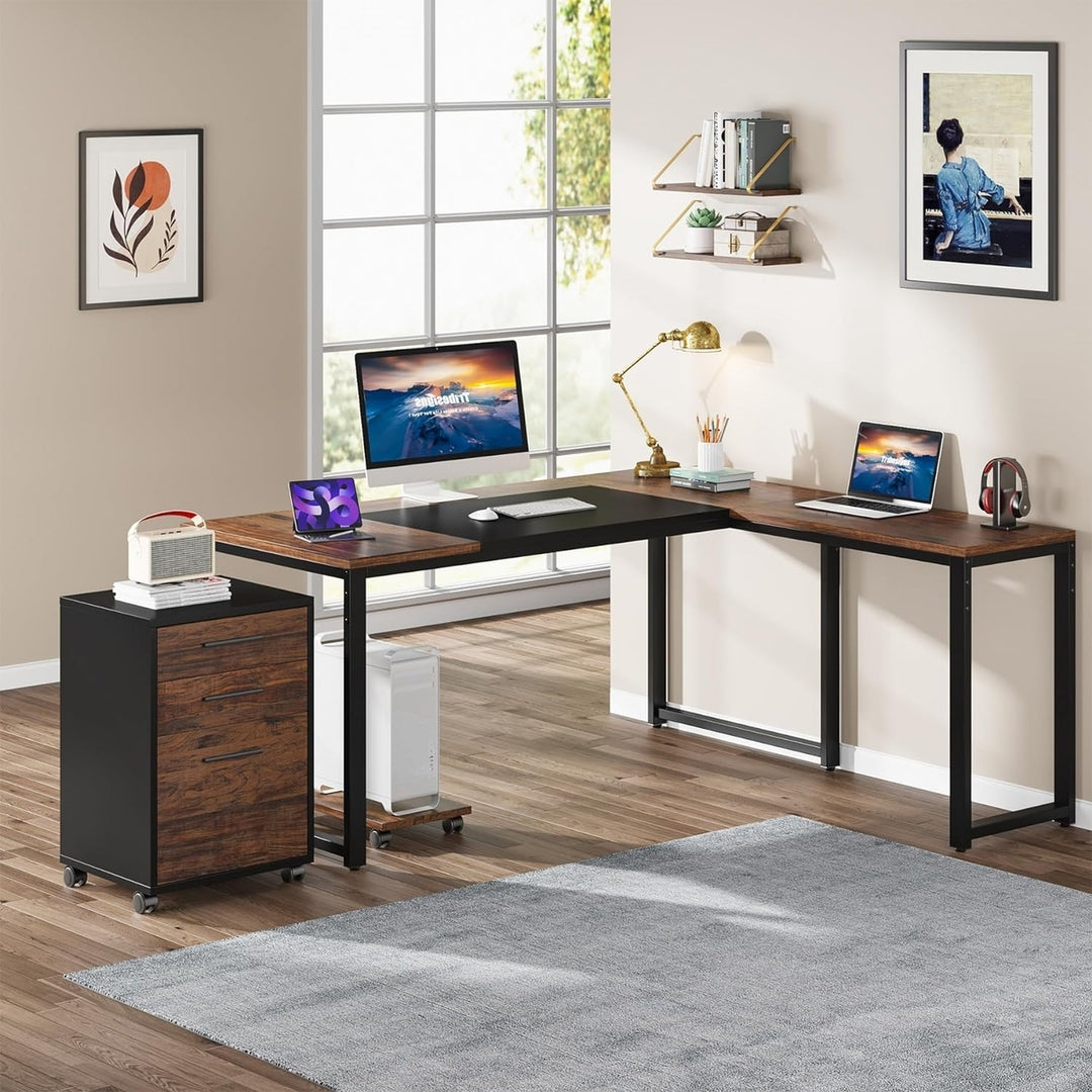 Tribesigns 63" L-Shaped Computer Desk with Mobile File Cabinet, Large Executive Office Desk with 3-Drawer Image 4