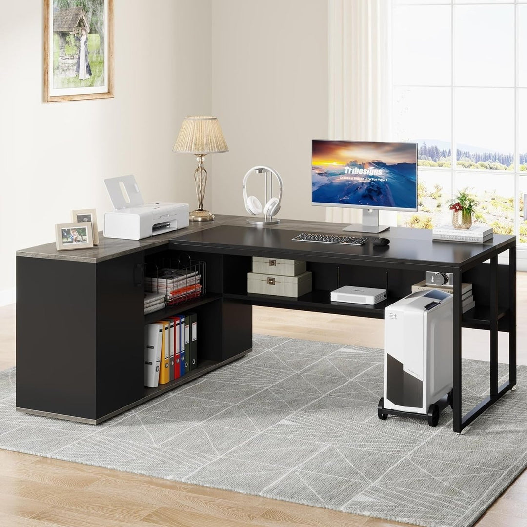 Tribesigns 71 Inch L Shaped Executive Desk with Cabinet Storage Home Office Image 6