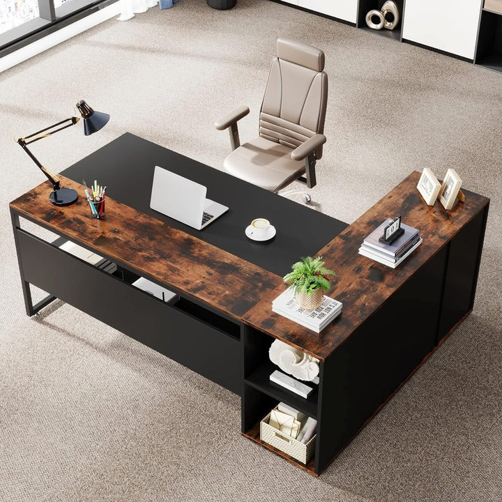 Tribesigns 71 Inch L Shaped Executive Desk with Cabinet Storage Home Office Image 9