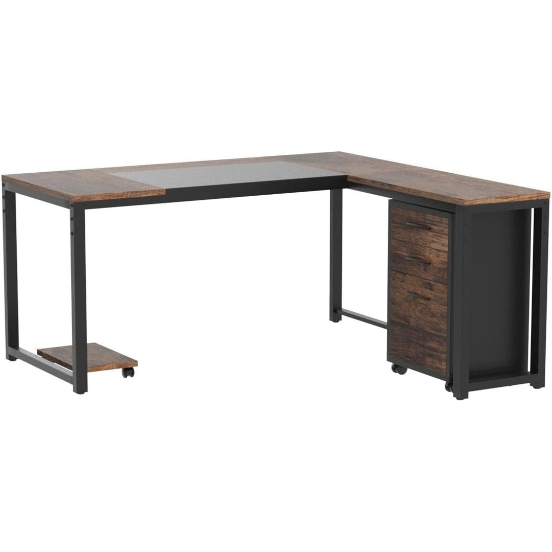 Tribesigns 63" L-Shaped Computer Desk with Mobile File Cabinet, Large Executive Office Desk with 3-Drawer Image 6