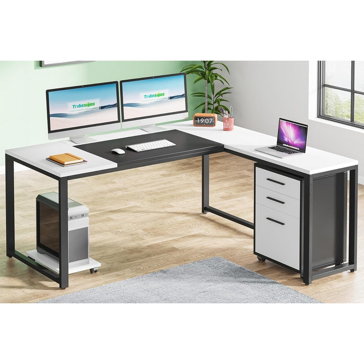 Tribesigns 63" L-Shaped Computer Desk with Mobile File Cabinet, Large Executive Office Desk with 3-Drawer Image 7