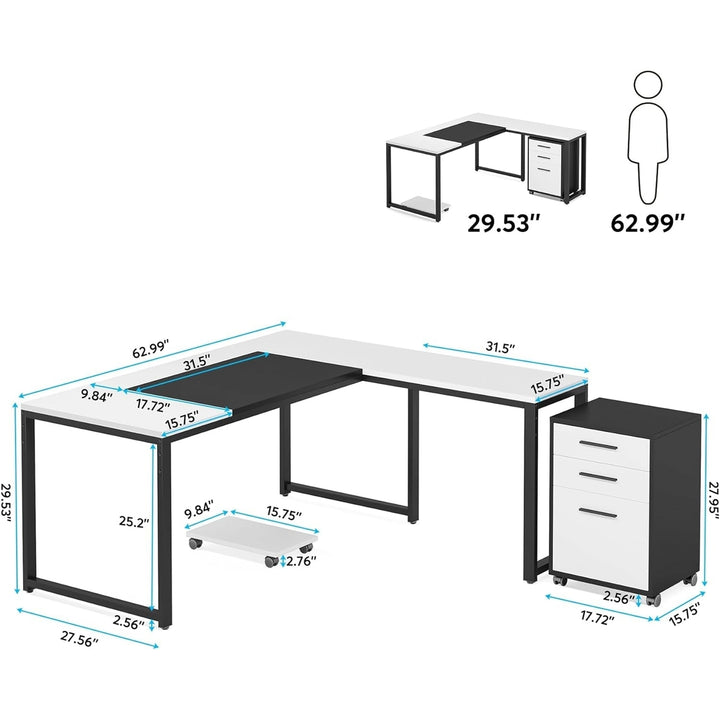 Tribesigns 63" L-Shaped Computer Desk with Mobile File Cabinet, Large Executive Office Desk with 3-Drawer Image 8