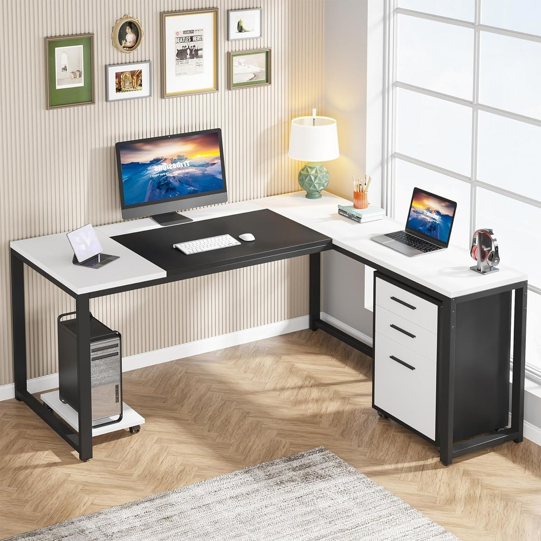 Tribesigns 63" L-Shaped Computer Desk with Mobile File Cabinet, Large Executive Office Desk with 3-Drawer Image 10