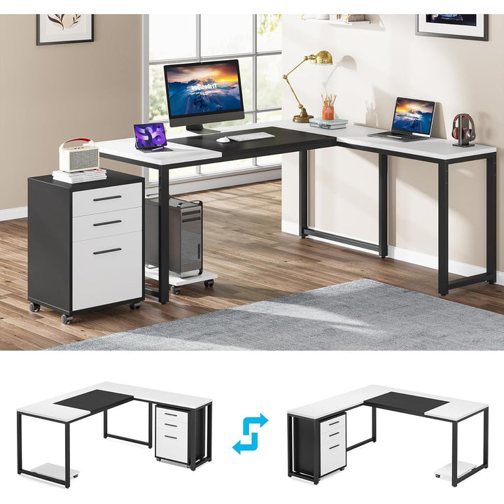 Tribesigns 63" L-Shaped Computer Desk with Mobile File Cabinet, Large Executive Office Desk with 3-Drawer Image 11