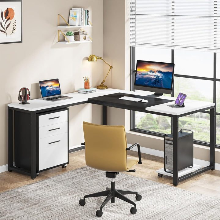 Tribesigns 63" L-Shaped Computer Desk with Mobile File Cabinet, Large Executive Office Desk with 3-Drawer Image 12