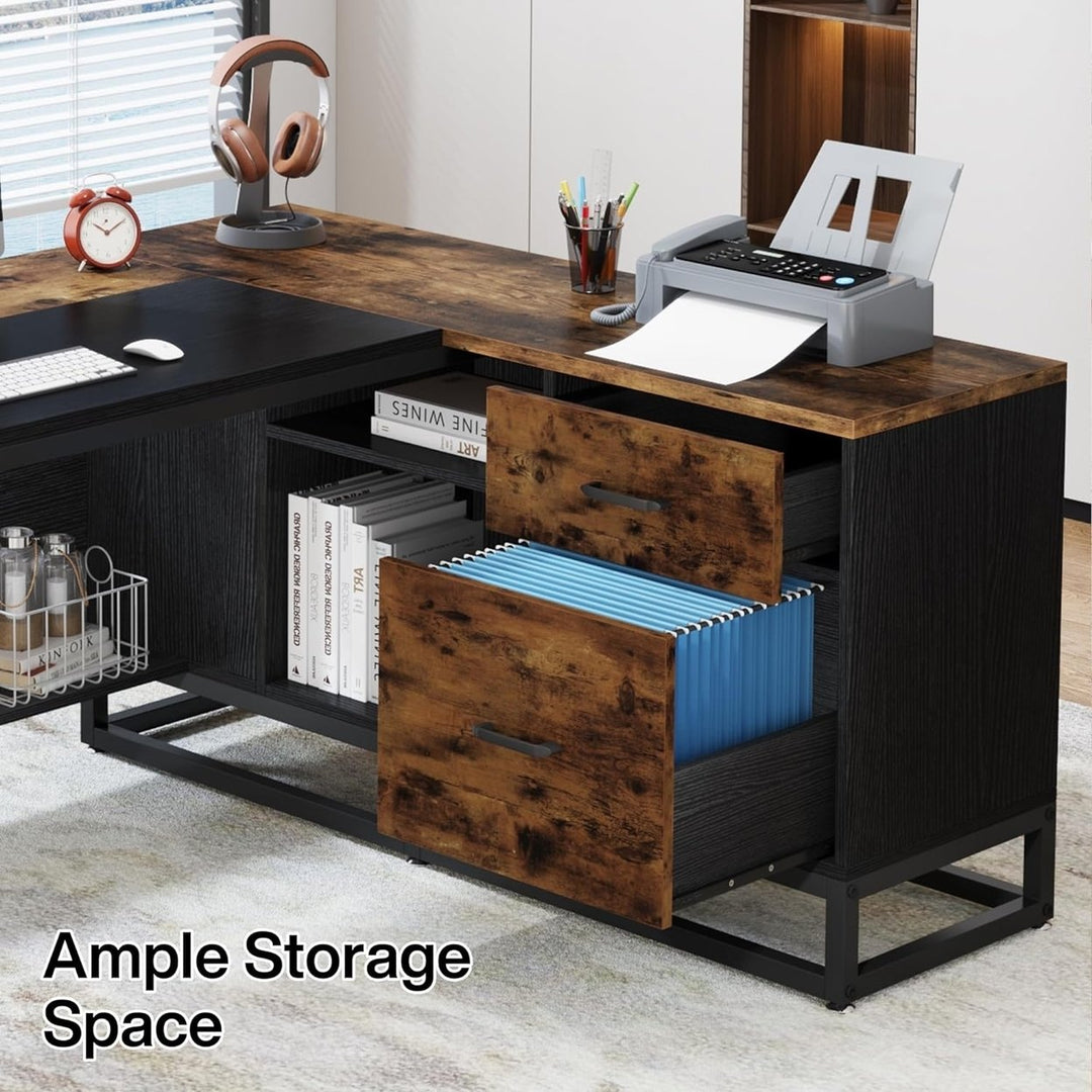 Tribesigns 63" L-Shaped Executive Desk Rustic Large Office Desk with Drawers Image 6