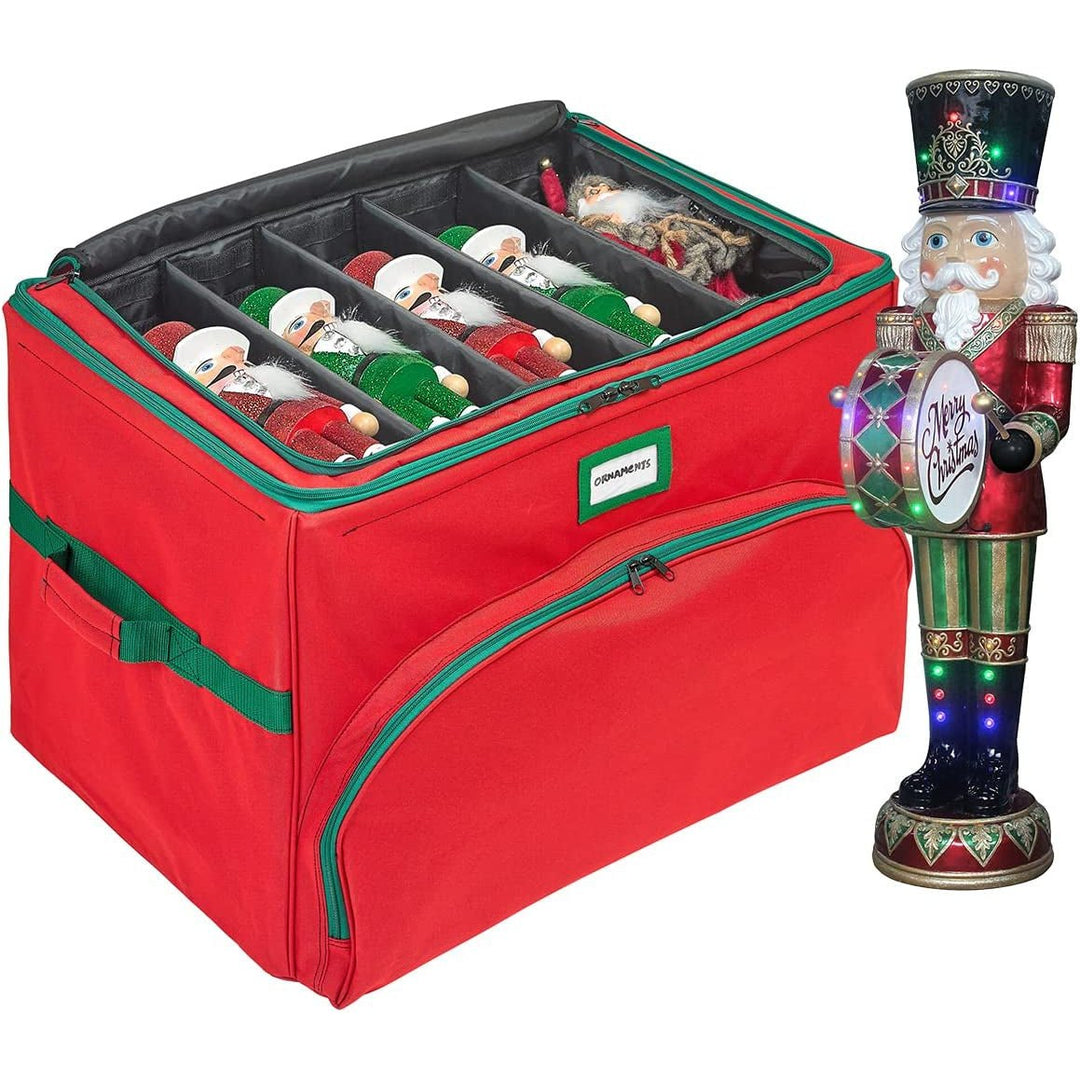 Christmas Ornament Storage Box - Holds Up to 72 Ornaments 4 x 4 Adjustable Compartments for Figurines, etc. - 600D/ Image 1