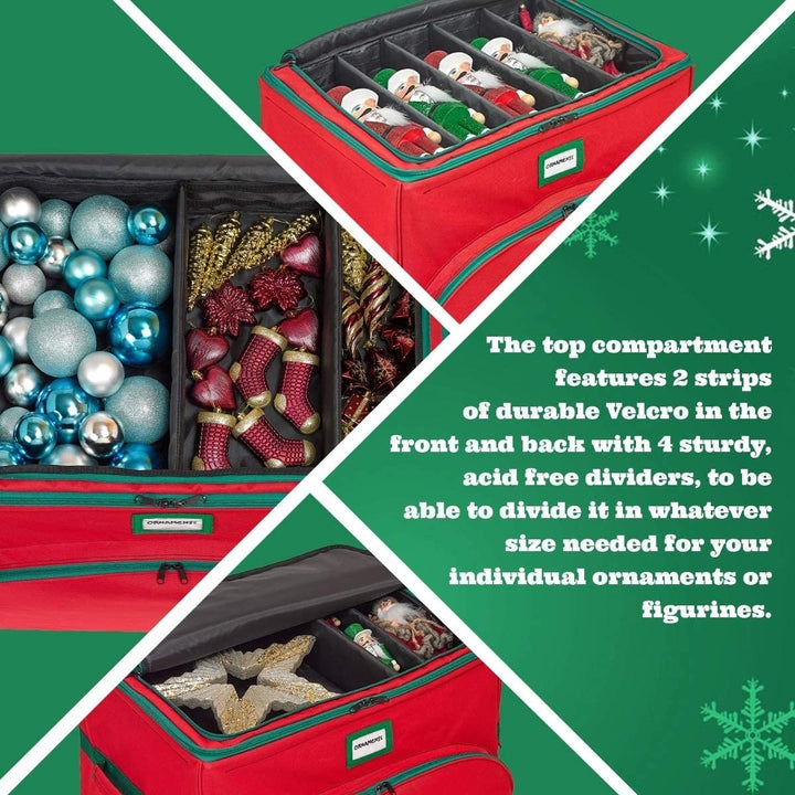 Christmas Ornament Storage Box - Holds Up to 72 Ornaments 4 x 4 Adjustable Compartments for Figurines, etc. - 600D/ Image 3