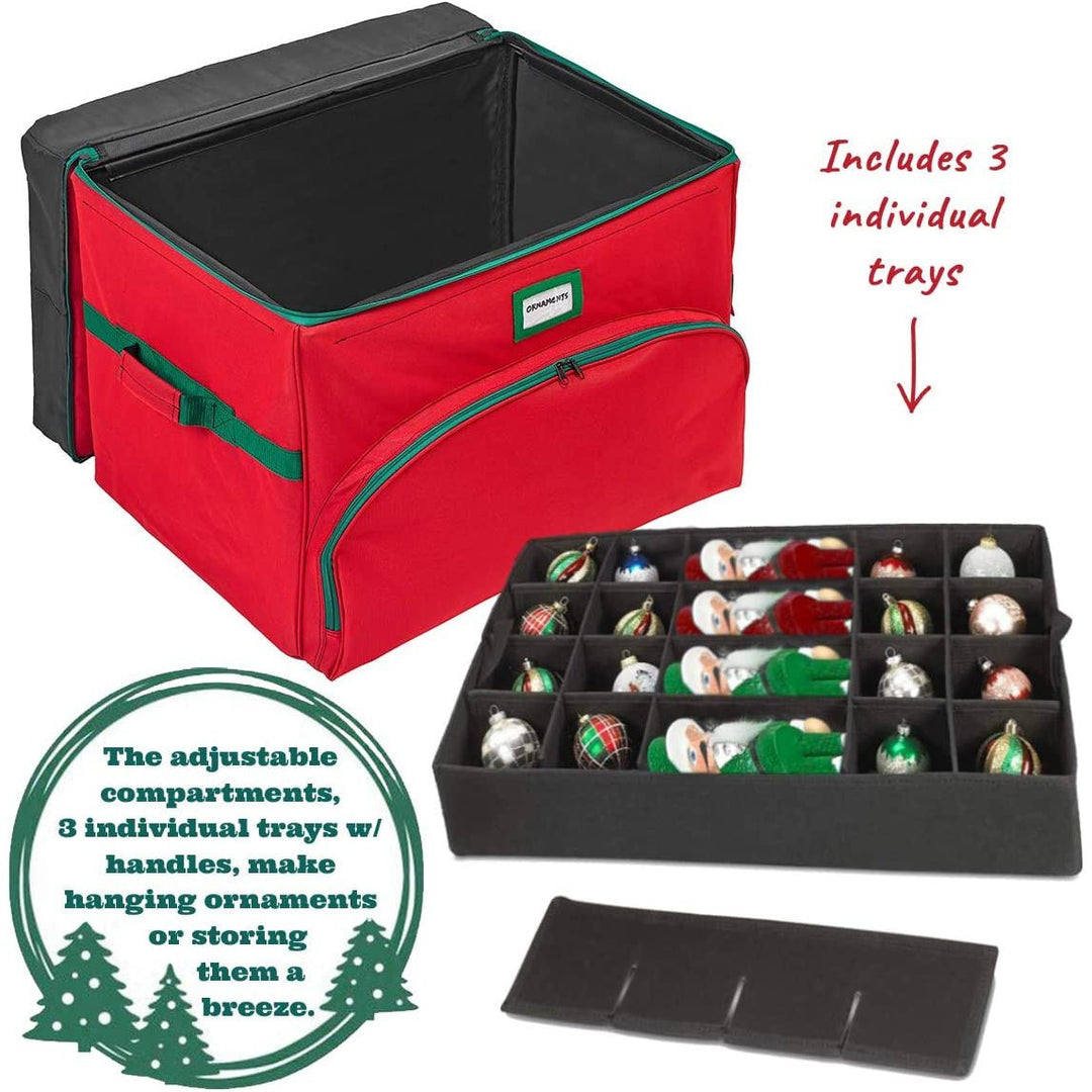 Christmas Ornament Storage Box - Holds Up to 72 Ornaments 4 x 4 Adjustable Compartments for Figurines, etc. - 600D/ Image 6