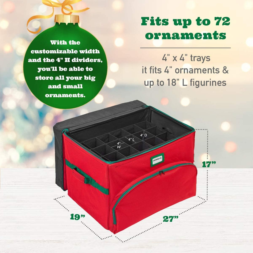 Christmas Ornament Storage Box - Holds Up to 72 Ornaments 4 x 4 Adjustable Compartments for Figurines, etc. - 600D/ Image 7