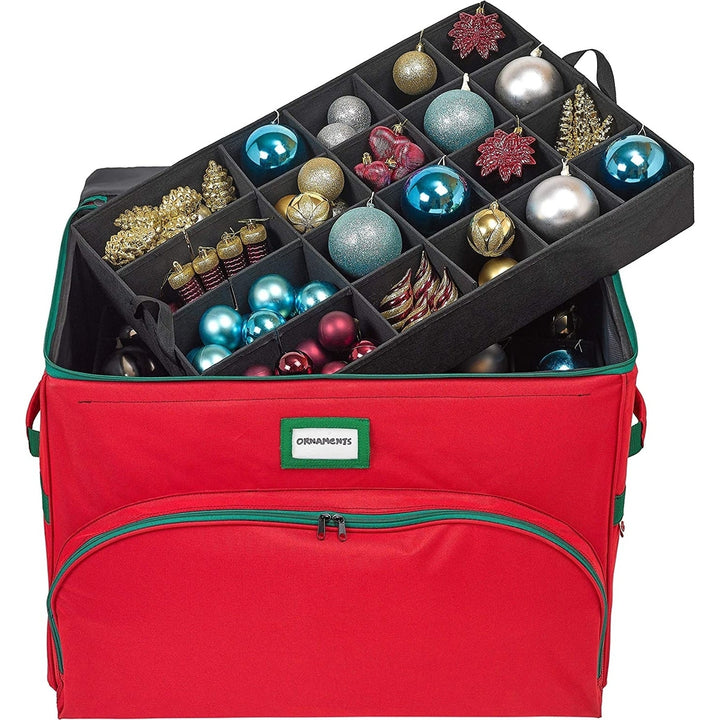 Christmas Ornament Storage Box - Holds Up to 72 Ornaments 4 x 4 Adjustable Compartments for Figurines, etc. - 600D/ Image 9