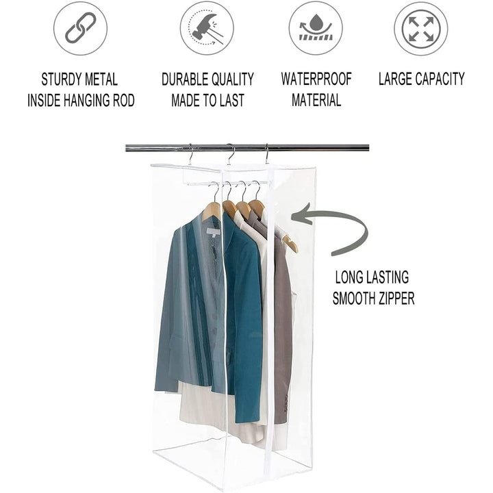 Garment Bag - Clear Hanging Closet Organizer - Durable Zippered Cover with Rod Protects Dresses, Suits, and Jackets from Image 2