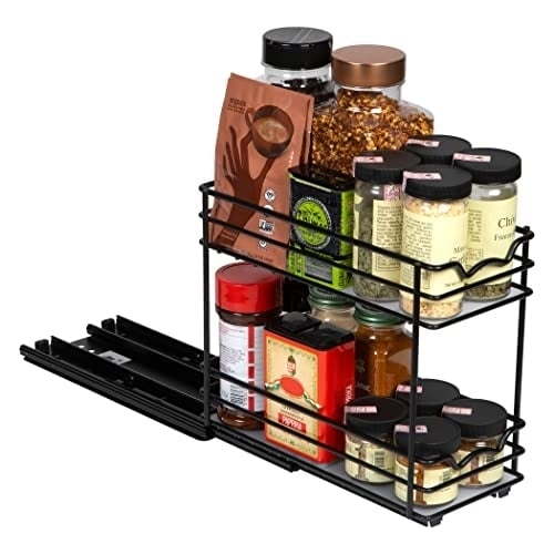 Heavy Duty Pull Out Spice Rack Organizer Cabinet Black Finish 8 Inch Clearance Image 1